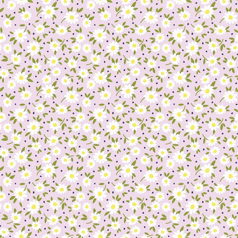 Tecido Tricoline Estampado Floral Tiny Daisy Fundo Rosa Ref 13509