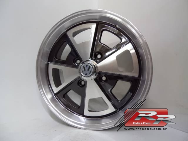 JOGO DE RODA FUSCA REPLICA KR R84 15X6 PRETO DIAMANTADO 4X130 RR Rodas