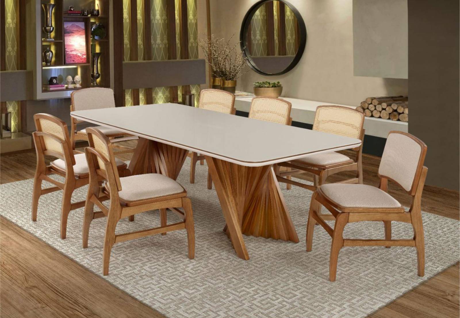 Mesa de Jantar Jamile com 8 Cadeiras Diplomata Móveis