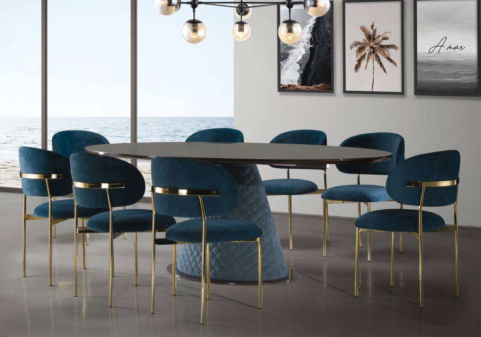 Mesa de Jantar Santarem 2,40 com 8 Cadeiras Eloá Bell Design