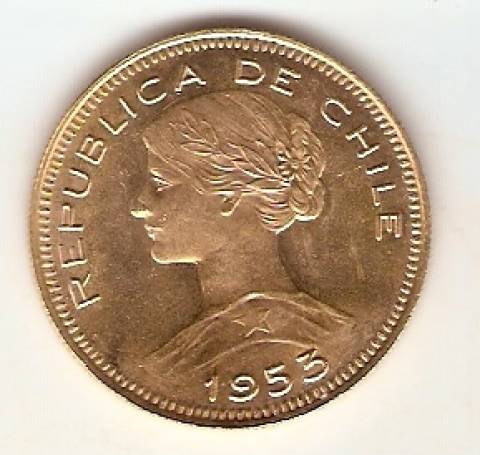 Moeda de Ouro 100 Pesos Chileno 20,4gr