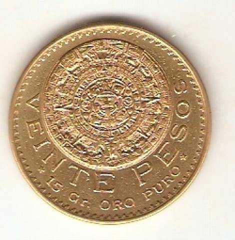 Moeda de Ouro 20 Pesos Mexicano - Ouro 22K - 16,6gr.  