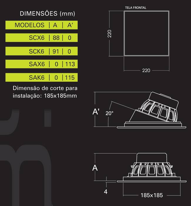 Caixa de Embutir Angulada 100W SAX6 - BSA