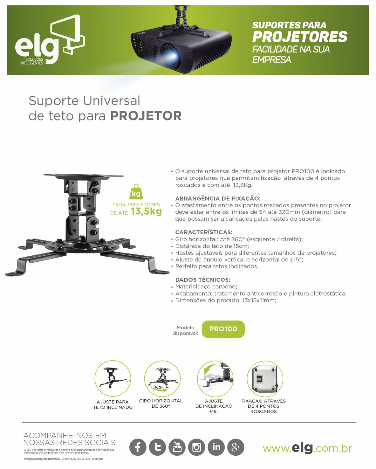 Suporte p/ Projetor PRO100 Branco - ELG