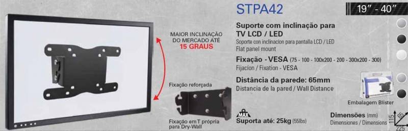 Suporte Inclinável tv 15 a 40 STPA42 - Multivisão