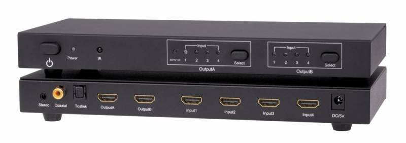 Seletor HDMI Switch Splitter 4X2 (Matrix) Áudio out