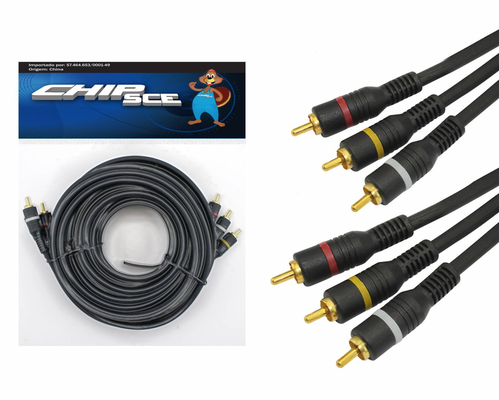 Cabo 3 RCA X 3 RCA preto 5mt