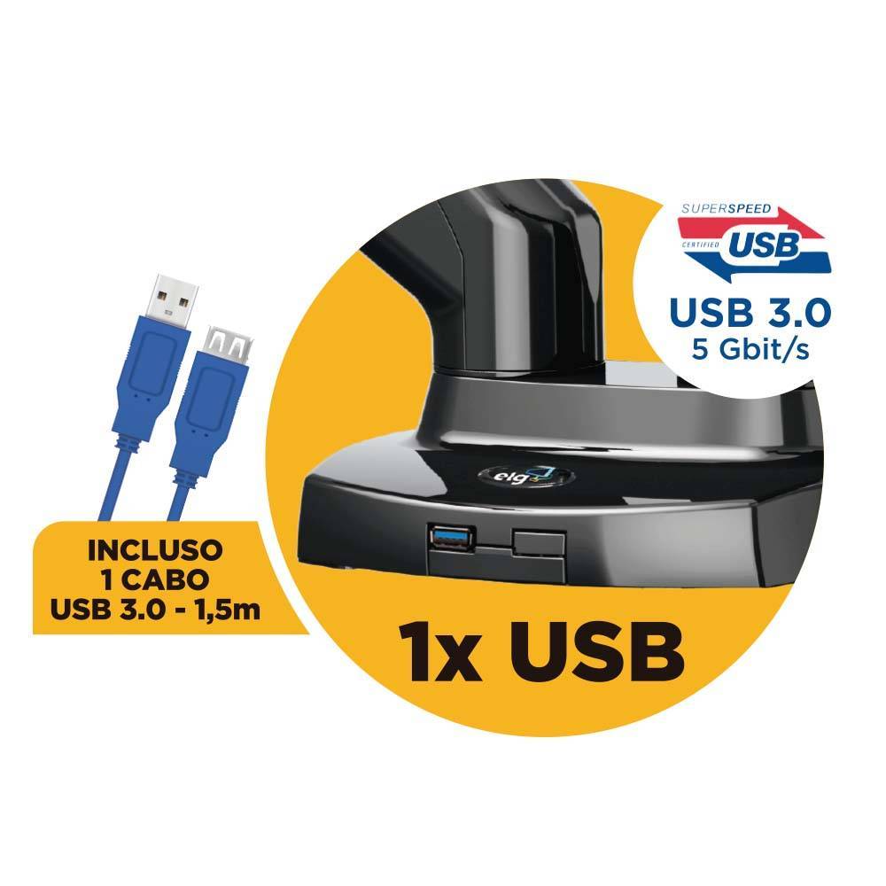 Suporte Articulado ELG Duplo Mesa Pistão Gás 17 a 35 F180USB