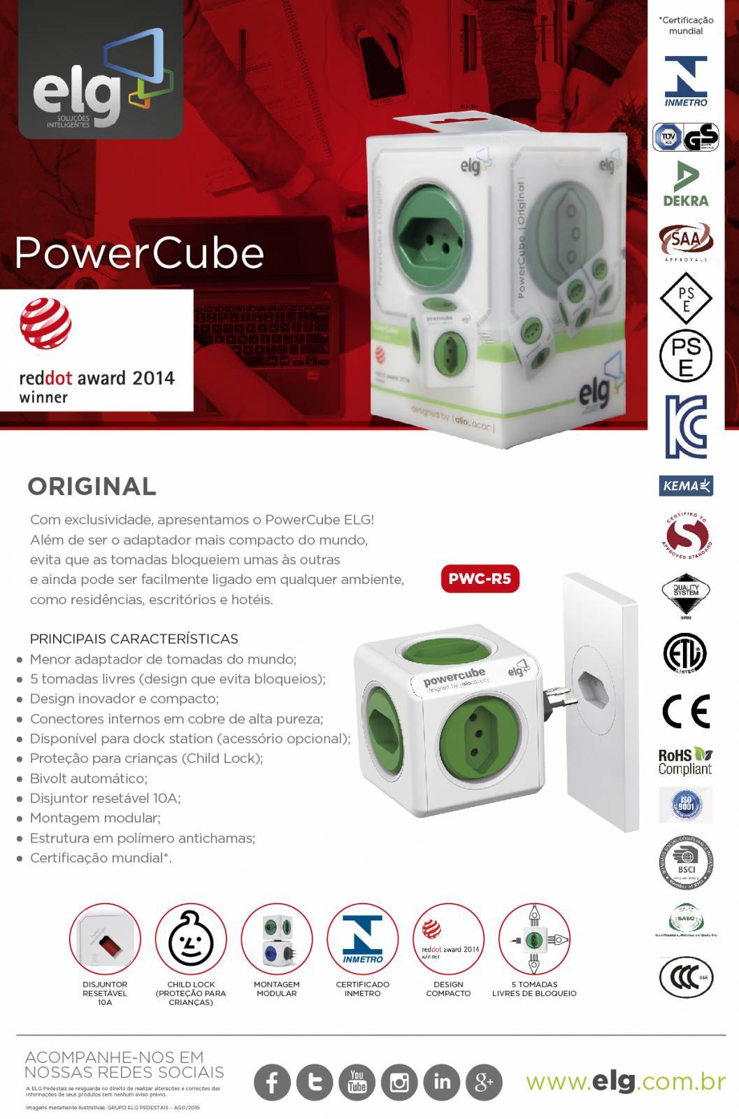 PowerCube Original PWC-R5 ELG Verde 5 Tomadas