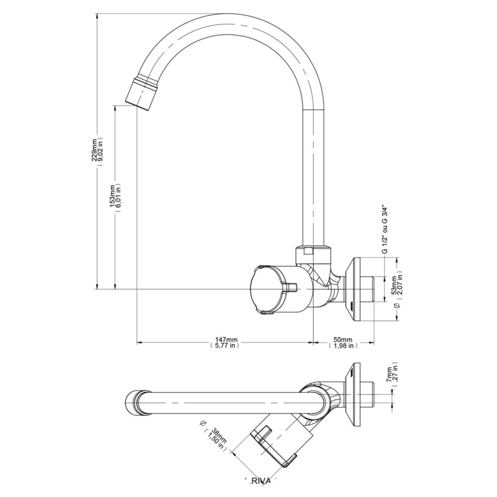 Torneira para Cozinha de Parede Bica Alta 1/2