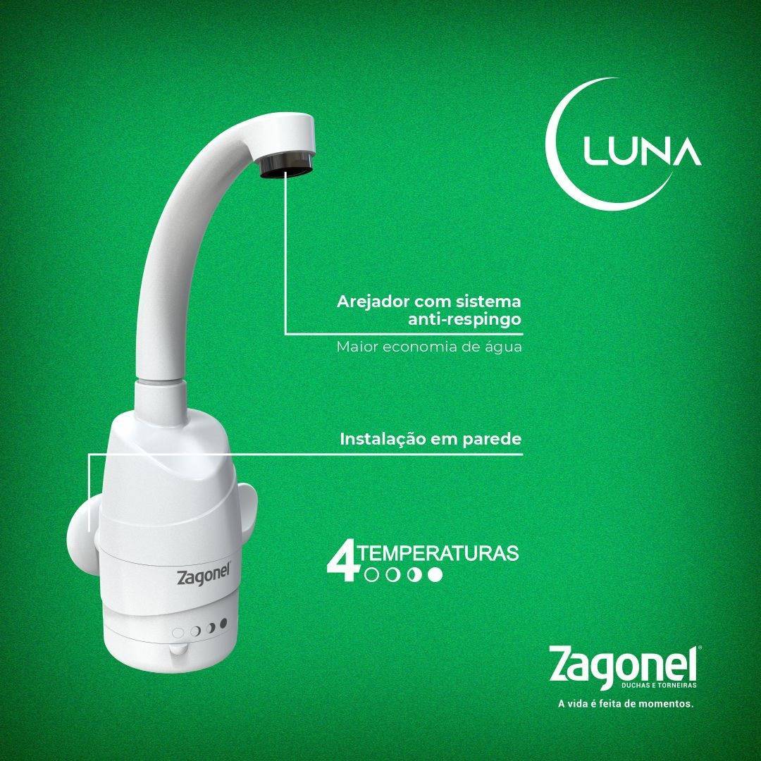 Torneira Elétrica Eletrônica Zagonel Luna Branca Parede 127V 5000W