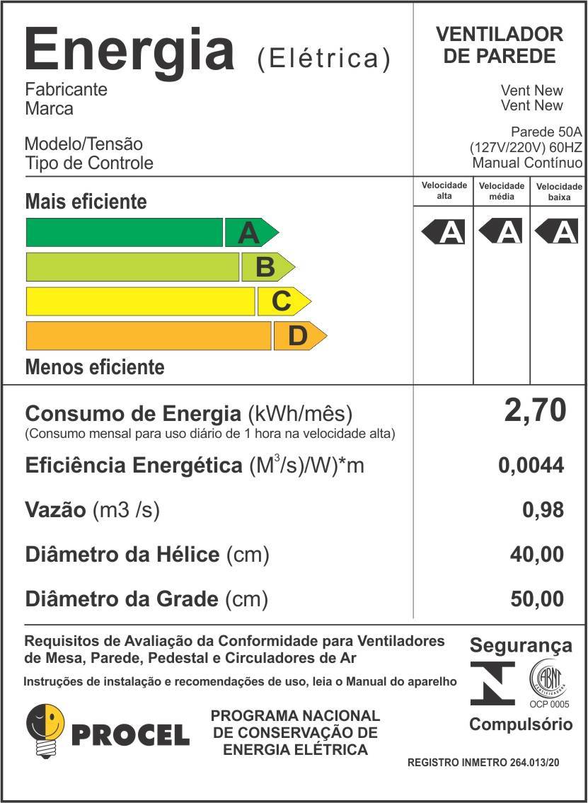 Ventilador Parede 50cm Industrial Turbo Turbão 6 Pás Grade 40 Fios Ga  Vitalex Branco - 220V