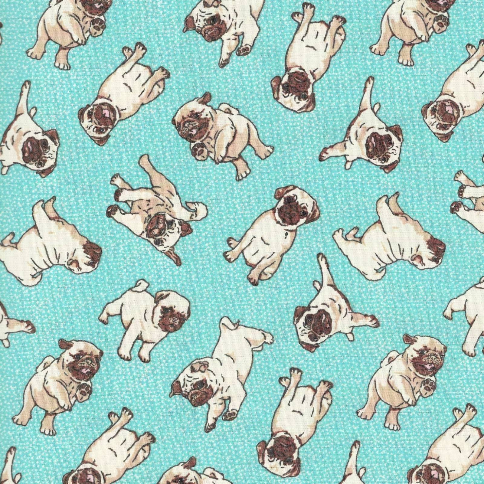 Tecido Tricoline Estampado Cachorrinhos Pug Fundo Verde - Ref. 2324 -  Círculo - Armarinhos Nodari