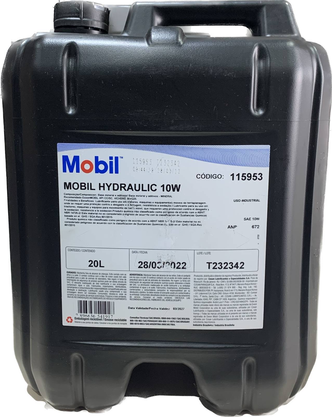 Óleo Hidraulico 10w Mobil 20 litros - Super Tek