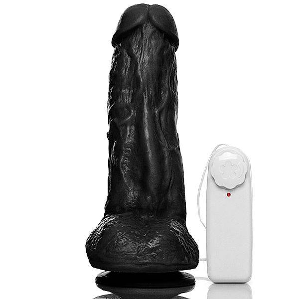 Pênis Kong com Escroto Ventosa e Vibrador 19,5 x 5,5 cm Cor Preto