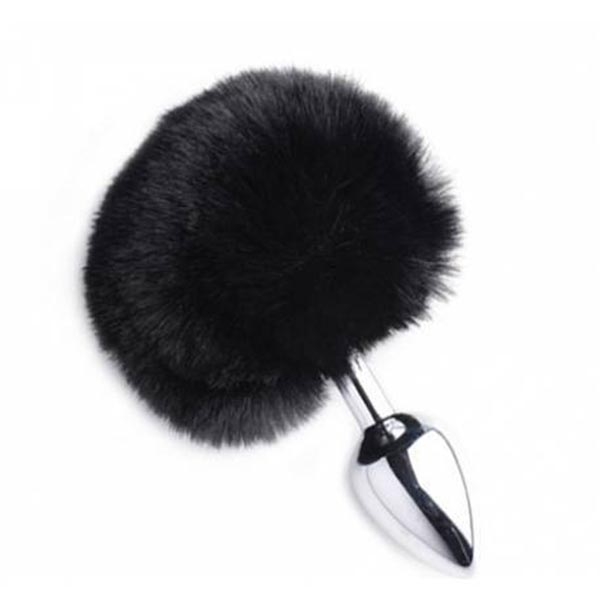 Plug Anal Com Pompom Metal Prata - COR Preto